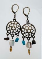 Sommer Boho Ohrhänger Antikbronze Türkis, Perlmutt, neu
