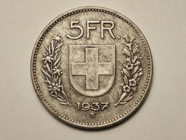 1x 5 Fr. - 1937 B - Silber/Argent 0.835