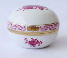 Runde Herend Apponyi Purpur Rosa Deckeldose Porzellan handp.