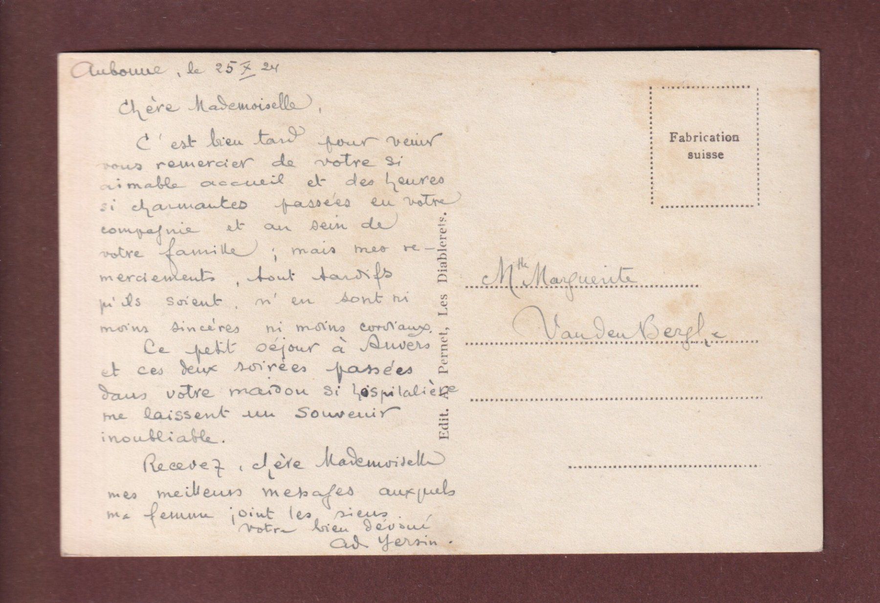 Ansichtskarten: LES DIABLERETS - Tête Ronde - 1924 – Gebraucht aus Pully von nicecards-shop 1