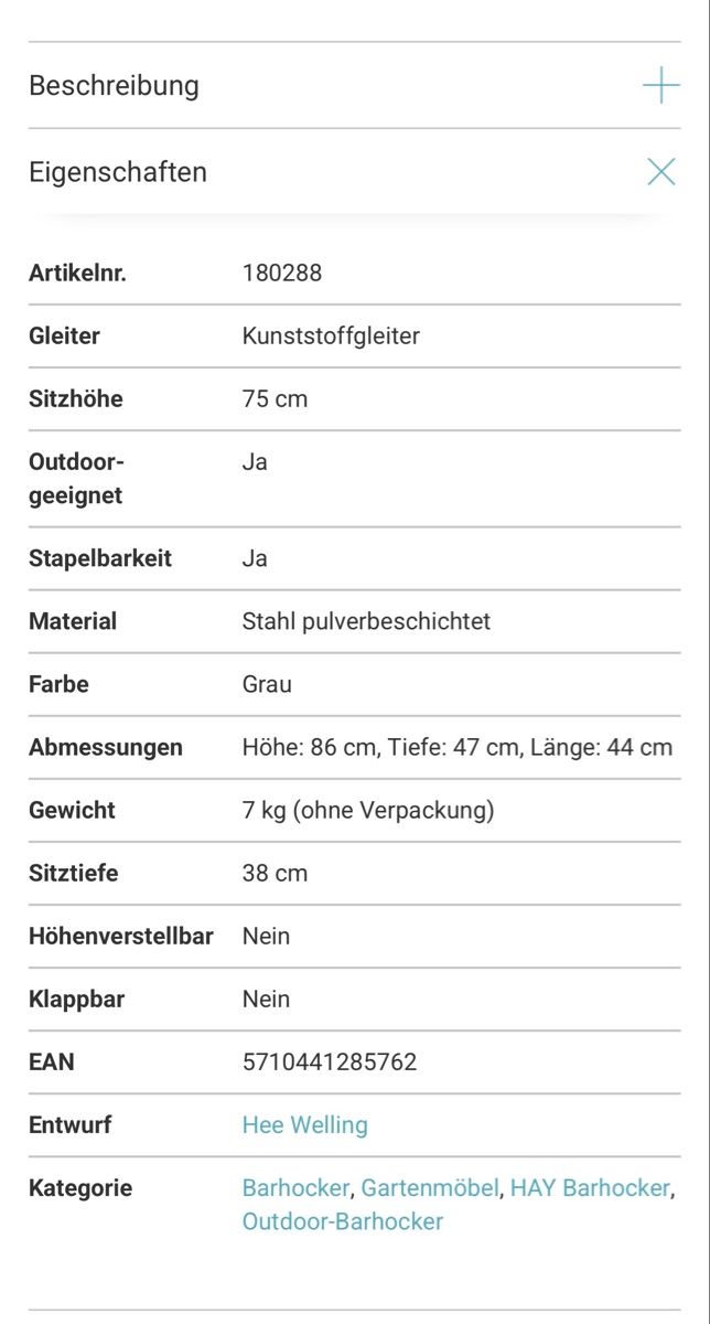 Hay Sgabelli: HAY Hee Barhocker hoch hellgrau – Nuovo (secondo la descrizione) da Rüschlikon venduto da christin500 3