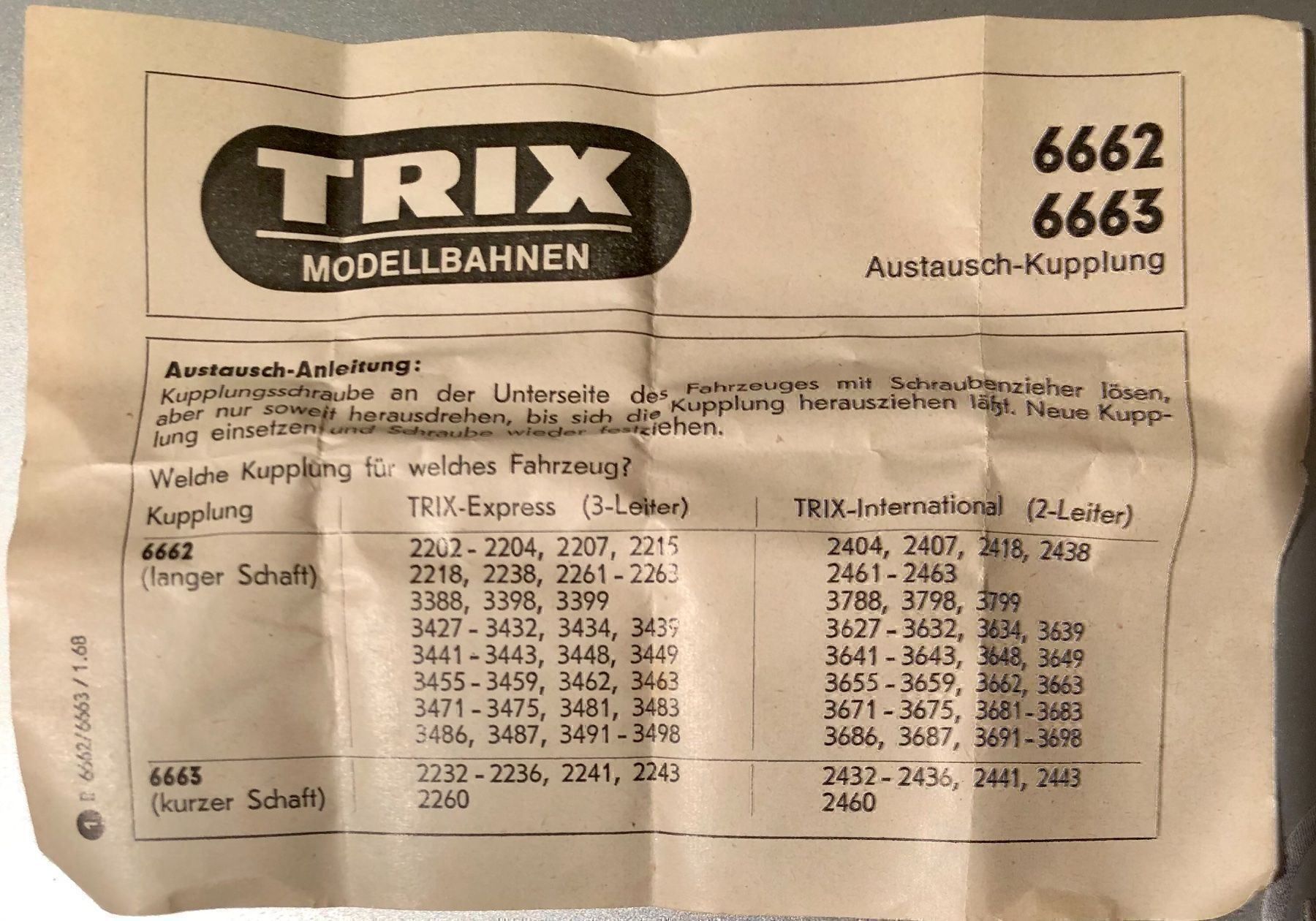 Trix Modellini di ferrovie: Trix Austausch-Kupplung 6662 VPE 10Stk. – Nuovo e nell'imballaggio originale da Burgdorf venduto da Gedora 2