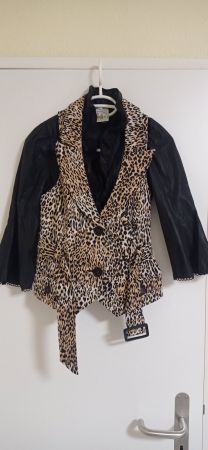 Bluse, schwarz, Gilet im Leopardenmuster, Grösse 38/M