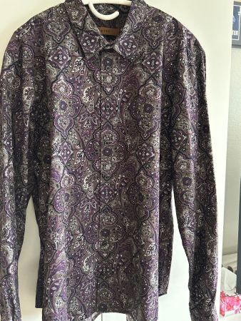 Herren Hemd taupe/violett mit Muster von YVES Grösse XL
