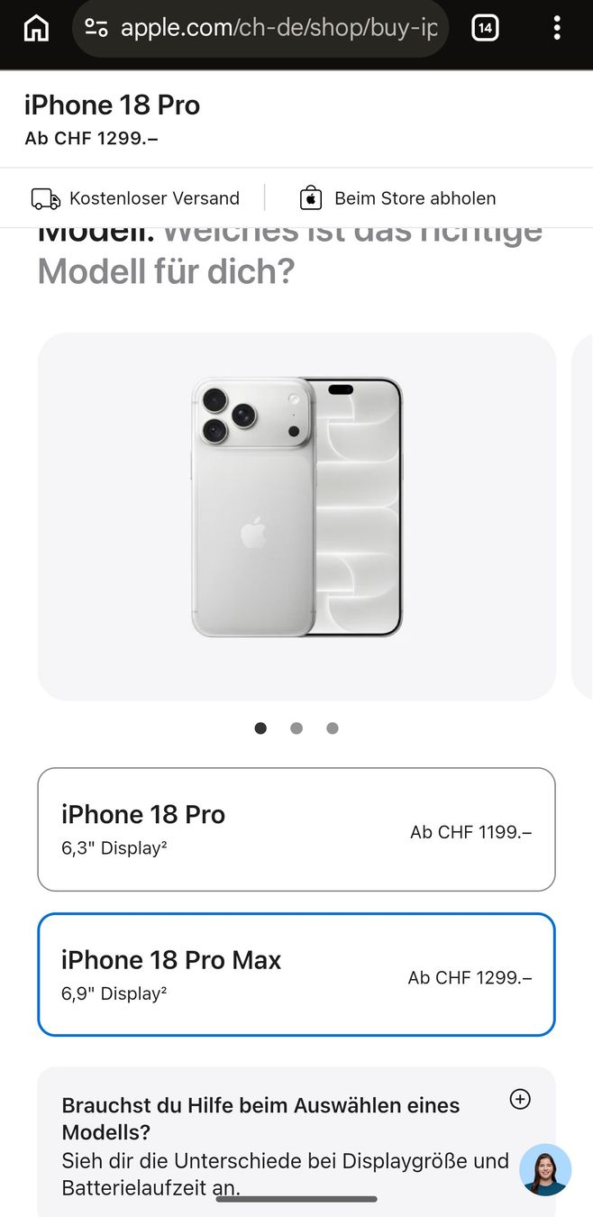 Apple Handys / Smartphones: Apple iPhone 18 Pro Max 256GB Silver Neu – Neu und originalverpackt aus Olten von kha_9n8w