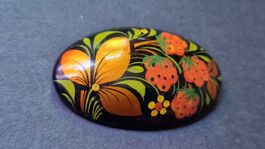 Anstecknadel handbemalt Blumen und Fruechte oval