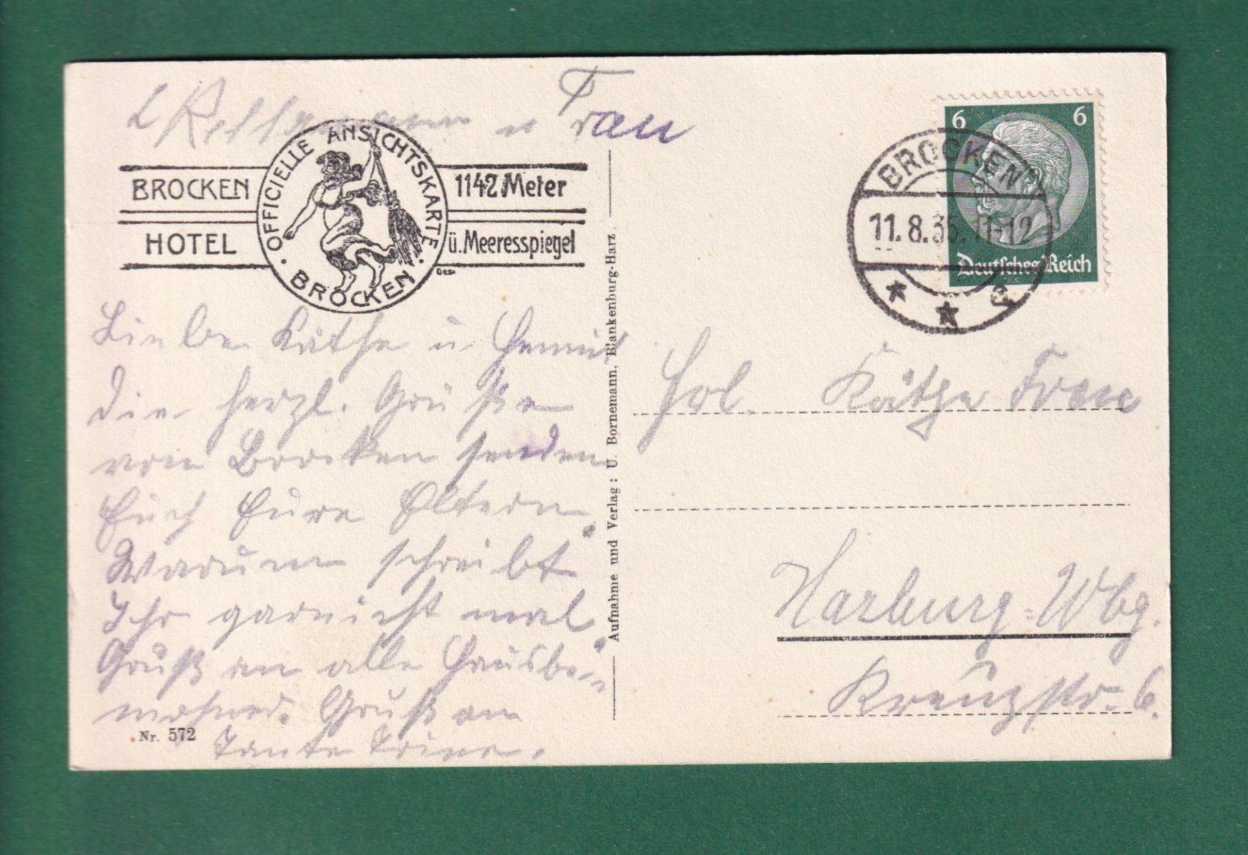Ansichtskarten: BROCKEN - Hotel - 1935 – Gebraucht aus Pully von nicecards-shop 1