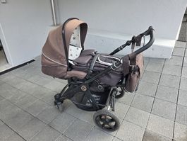 Hartan Kinderwagen Racer braun mit Zubehör für Familie