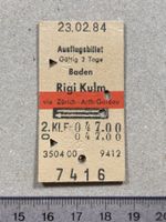 Baden - Rigi Kulm, 23.2.1984, SBB Ausflugs Billett