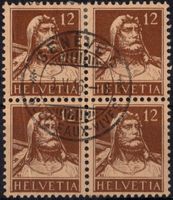 12 Rp. Tell - Viererblock mit Zentrumstempel GENÈVE 3.V.16