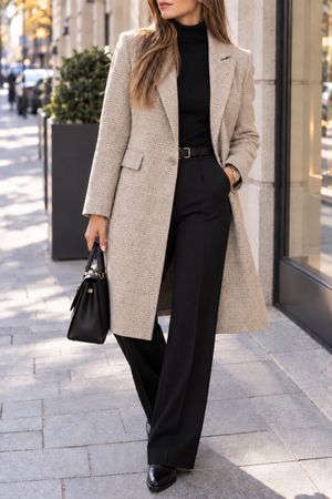 MANTEAU BLAZER À CARREAUX BEIGE