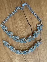 Coro 1950s Vintage Sky Blue Floral Necklace and bracelet