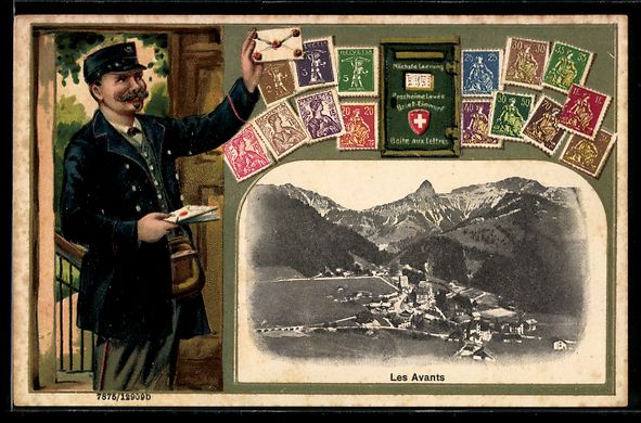 Cartoline postali: Les Avants, Totalansicht, Postbote im Pa – Usato da Berlin venduto da bartko-reher