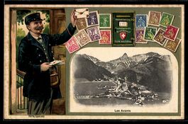 Les Avants, Totalansicht, Postbote im Pa