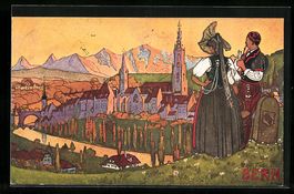 Bern, ein Ehepaar schaut auf die Stadt h