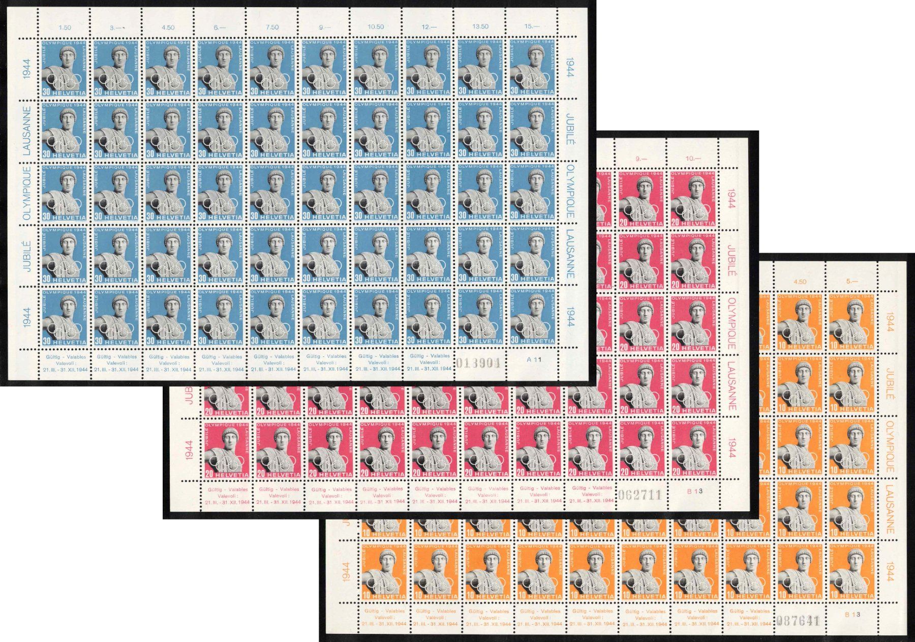 Tutti i francobolli: 1944 Olympisches Komitee, Serie im Bogen, postfrisch ** – Nuovo (secondo la descrizione) da Nuglar venduto da Stamp88