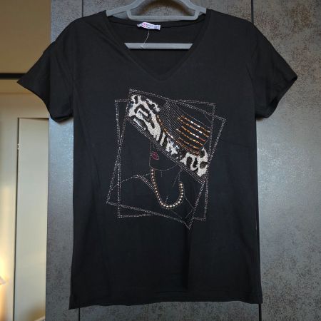 🐸 T-SHIRT TOP S/M PAILLETTEN STICKEREI SCHMUCK NIETEN NEU!