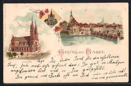 Litho Basel, Münster, Rheinbrücke, Blu