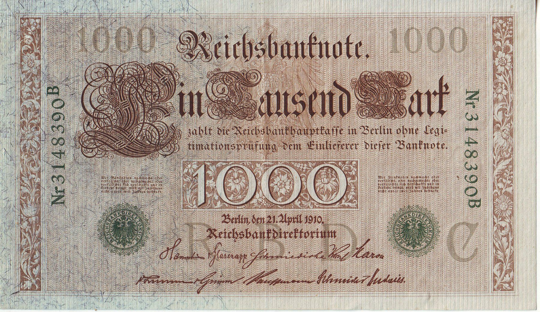 Banconote: 1910 Reichsmark – Usato da Brittnau venduto da trouvaille02