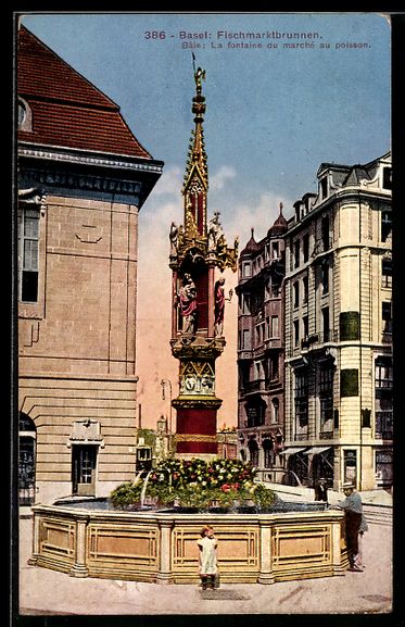 Ansichtskarten: AK Basel, Fischmarktbrunnen, 1937 – Gebraucht aus Berlin von bartko-reher