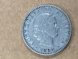 MONETA SVIZZERA 20 centesimi 1894 usata - circolata