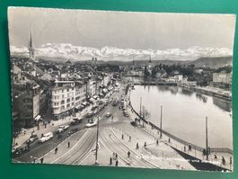 Zürich - Limmatquai und die Alpen - Riss rechts Mitte
