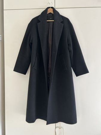 Schwarzer langer Filzmantel - Mango - Grösse L