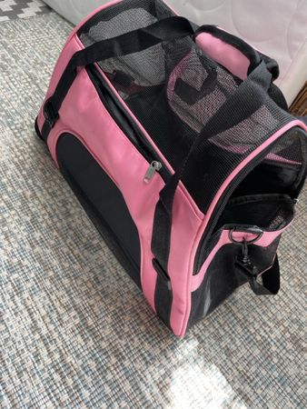 Transporttasche für Tiere rosa/schwarz gebraucht