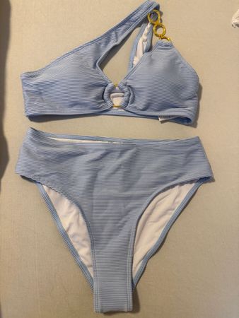 Blaues Bikini-Set Gr M, Ring-Detail, ein Schulterträger, Neu