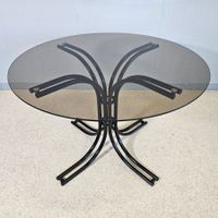 1980 Glas Dining Table Esstisch Rauchglas, Doppel- Stahlrohr