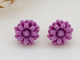 Lila Blüten Ohrstecker, versilbert Edelstahl neu