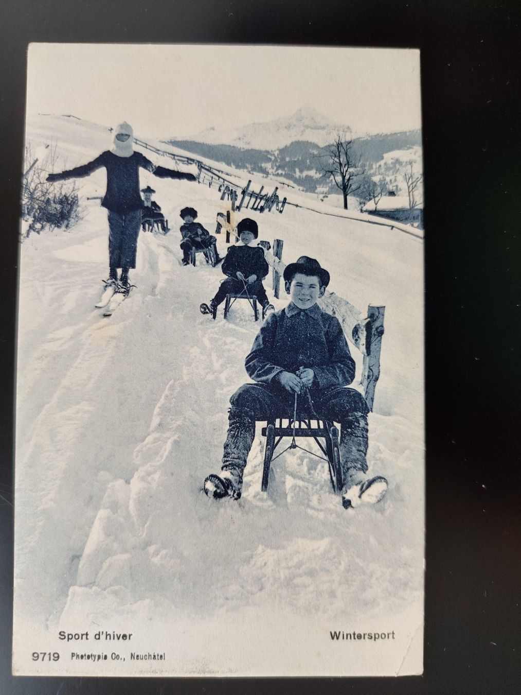 Cartoline postali: Schlitteln, Winter AK Neuchâtel? dat 1909? – Usato da Ohmstal venduto da Lebensfreude05