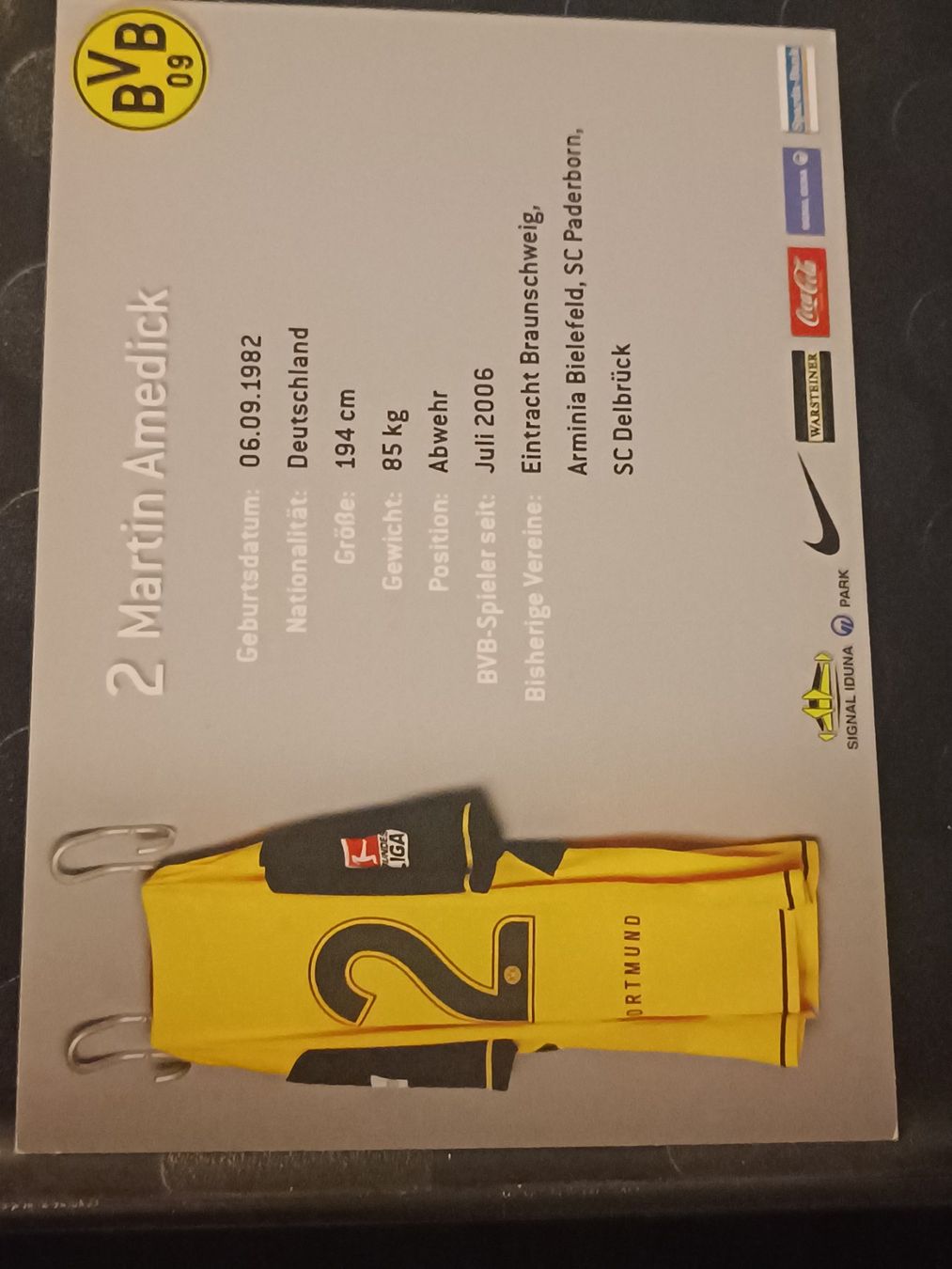 Autografi: Martin Amedick - BVB - Borussia Dortmund - Handsigniert – Usato da Menziken venduto da Artographs 1