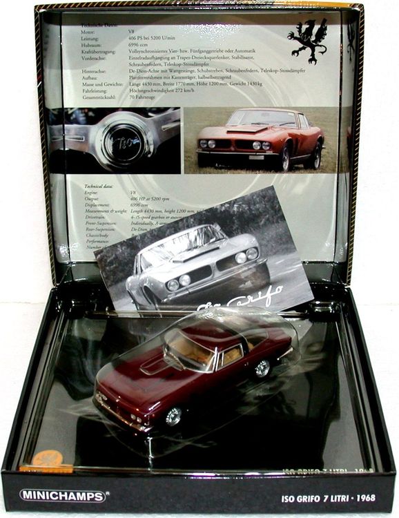 Red Metallic Minichamps 1/43 ISO GRIFO 7 LITRI 1968 Rouge
