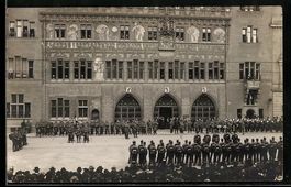 Foto-AK Basel, Militärische Parade mit 
