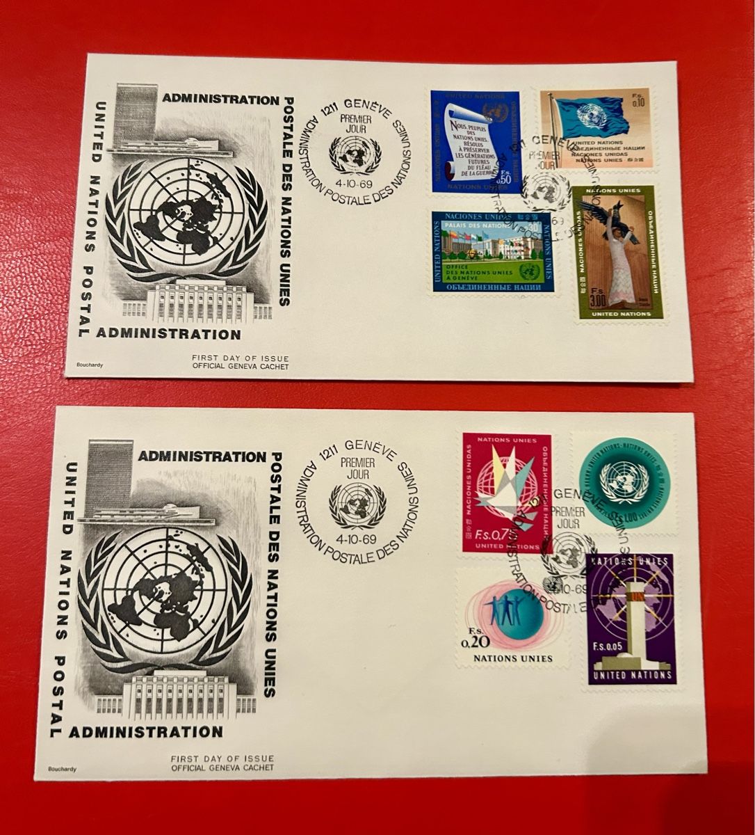 Alle Briefmarken: 2 Fdc série ordinaire ONU – Gebraucht aus Petit-Lancy von Pierre_le_voyageur
