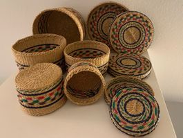 Set of 5 Handwoven Straw Baskets - Home Decor