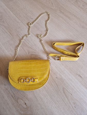 Senf Gelbe Handtasche in Schlangenleder Optik – Wie Neu