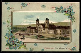 Passepartout-Lithographie Einsiedeln, Kloster mit Vorplatz u