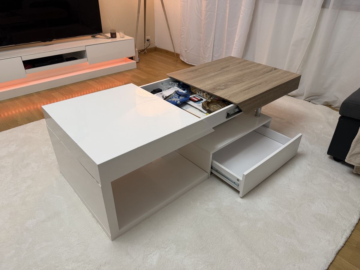 Tavoli: Couchtisch, weiss/Holzoptik, Schublade, Ablage – Usato da Zürich venduto da mar_6smx 6
