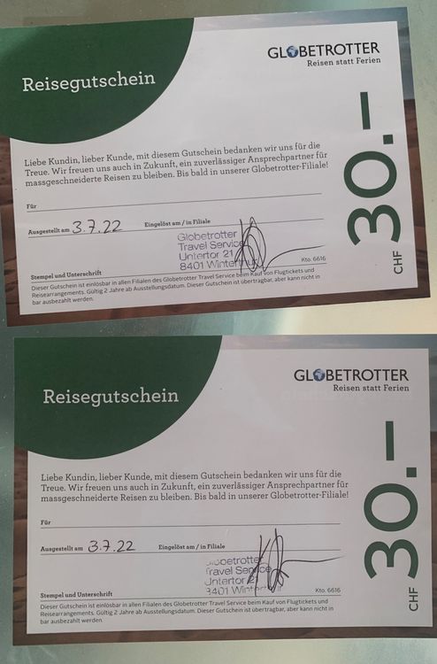 Globetrotter Gutschein 60.- | Kaufen auf Ricardo