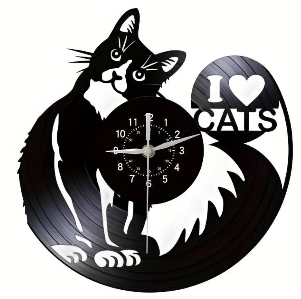 Orologi da terra & Orologi da parete: Schallplatten Wanduhr mit Katze Ø30 cm – Nuovo e nell'imballaggio originale da Langenbruck venduto da Gumsi