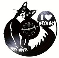 Schallplatten Wanduhr mit Katze Ø30 cm