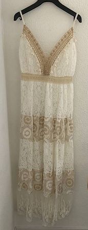 Festkleid weiss/beige/gold Spitze Grösse 36/38