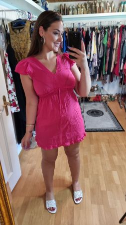 Sommerkleid - Pink - Gr. 38/40- Stickerei - Rüschen