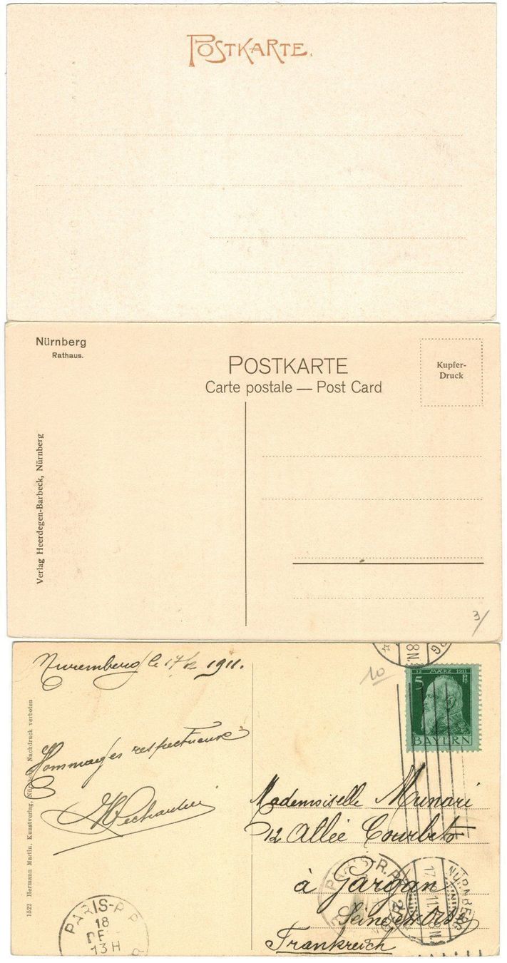 Cartoline postali: 3 AK Nürnberg 1911 +? +? – Usato da Zürich venduto da Tolima194 1