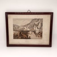 Kleiner Rahmen mit Lithografie von Valais, St. Maurice Antik