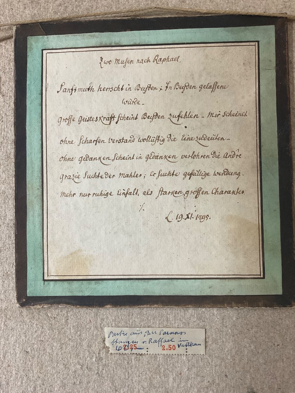 Gemälde: Zwei Musen nach Raphael, Text mit Datierung 1795 der Parnass – Gebraucht aus Bern von vielerart 6