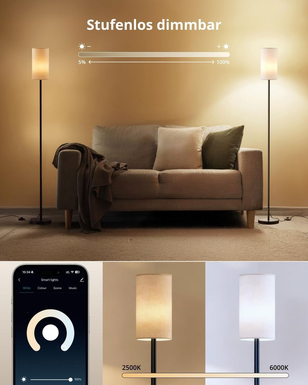 Lampade: Gemütliche Stehlampe LED Farben Warm Weiss Schlankws Design – Nuovo e nell'imballaggio originale da Hundwil venduto da Equiply 2