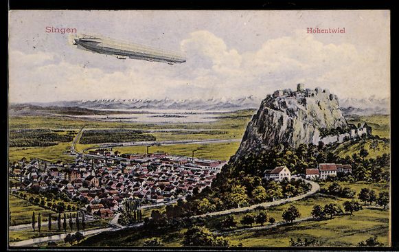 Bilder & Poster: Singen, Zeppelin über dem Ort mit Hohen – Gebraucht aus Berlin von bartko-reher